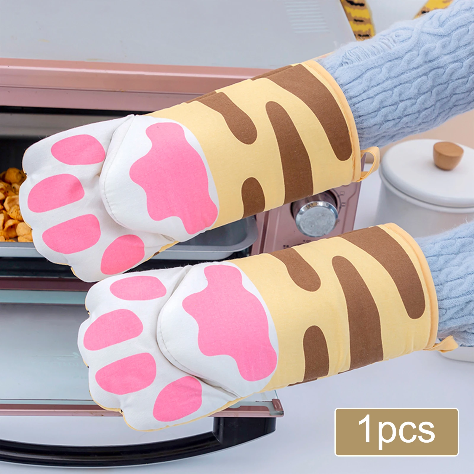 Multifunction Microwave Gloves Cat Shaped Thickened Heat Insulation Gadget for Barbecue Cooking Baking Cooking