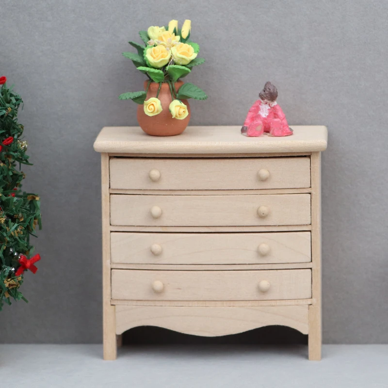 1:12 Dollhouse Miniature Bedside Table Series Storage Cabinet W/Drawer Model Doll House Bedroom Furniture Decor Toy Accessories 4