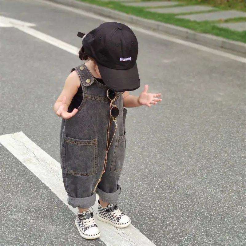 Children Clothing Kids Pants Korean Style Spring and Summer New Fashionable 2023 Girls Retro Denim Suspenders Baby Cute Jumpsuit