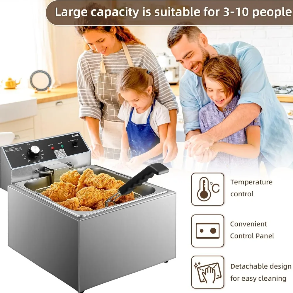 Commercial Deep Fryer, 11.6QT/11L Extra Large Electric Stainless Steel Countertop Oil Fryer with Baskets, with Temperature