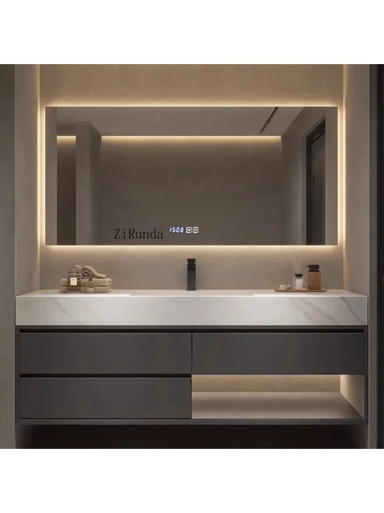Rock Panel Bathroom Cabinet Modern Hotel Vanity with Sink Mirror Cabinet Simple Bathroom Furniture