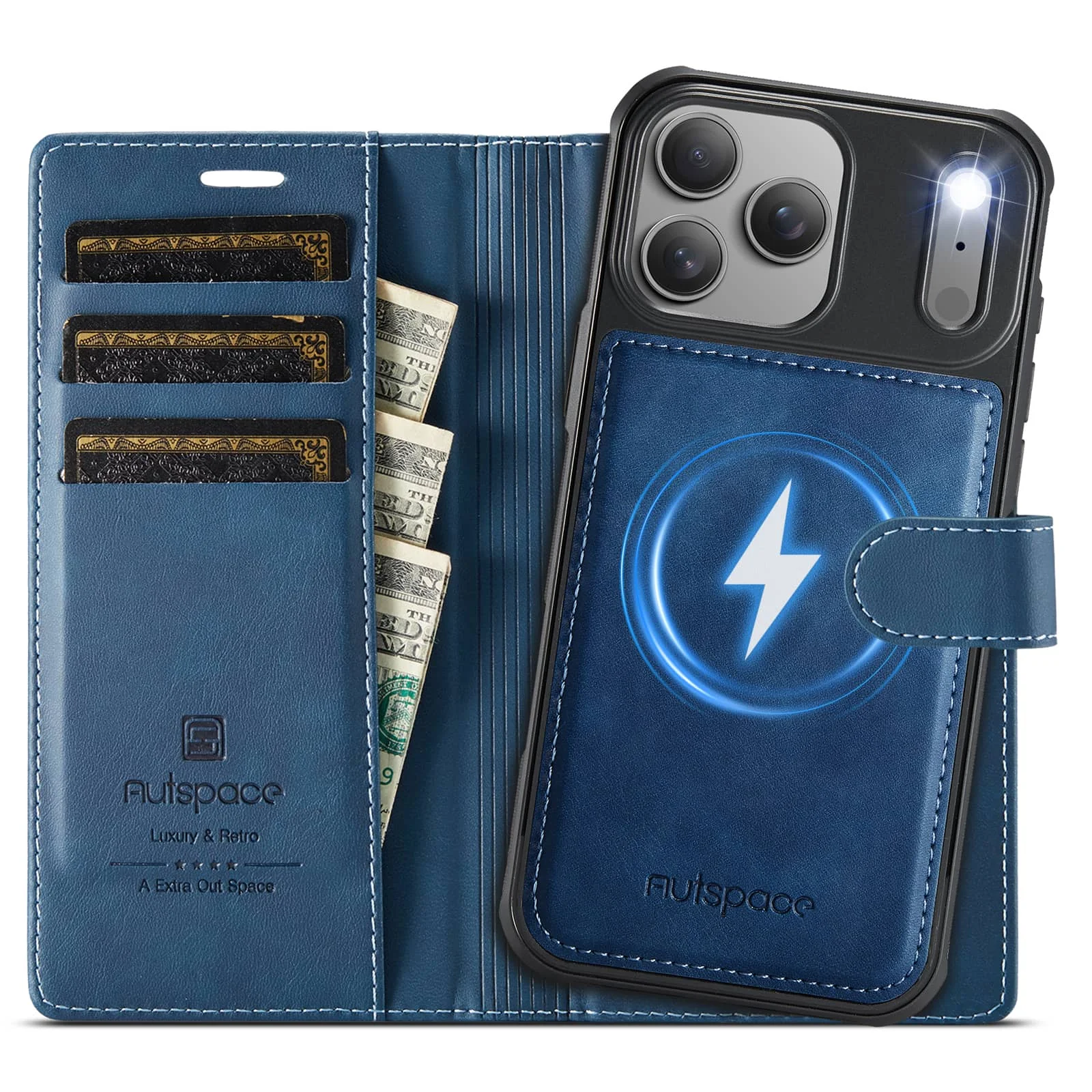 Deluxe Detachable Wallet Case - 2-in-1 Flip Folio Card Holder with RFID Protection and Shockproof Kickstand