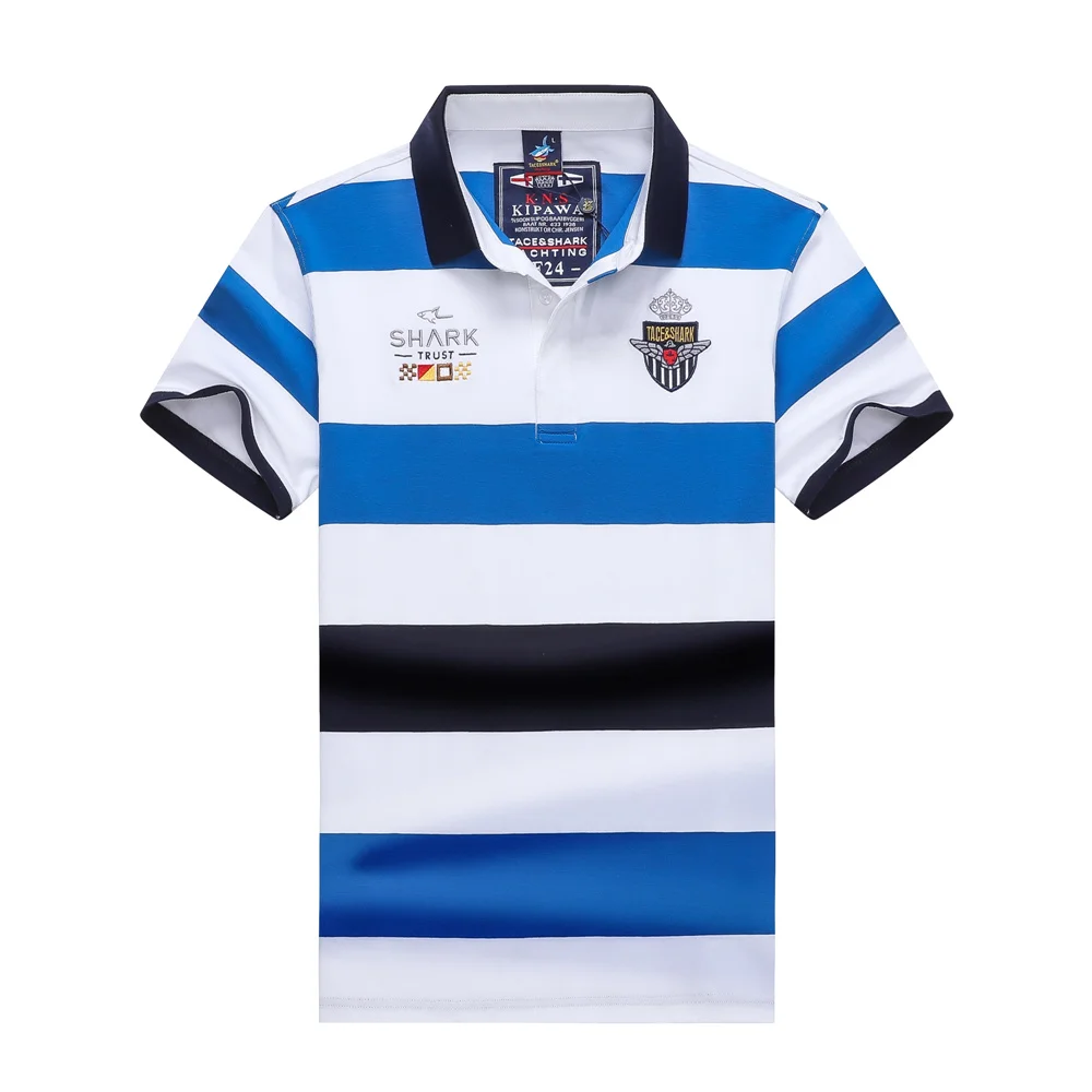 TACE&SHARK 2025 Summer Straight Men's Striped Polos Short Shark Fashion Embroidery Male Casual Polo Shirt Breathable 13 Sfe92e69c4b5740d59cf2c1a85df57f40a