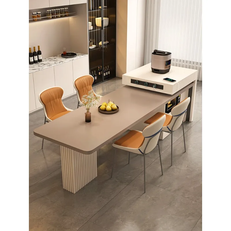 

Telescopic rock-slab island-terrace dining table integrated household size high-end Italian luxury island-terrace dining table