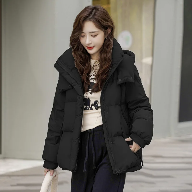 

Down jacket women's mid length 2023 new Korean version loose fitting small and thickened white duck down bread jacket winter coa