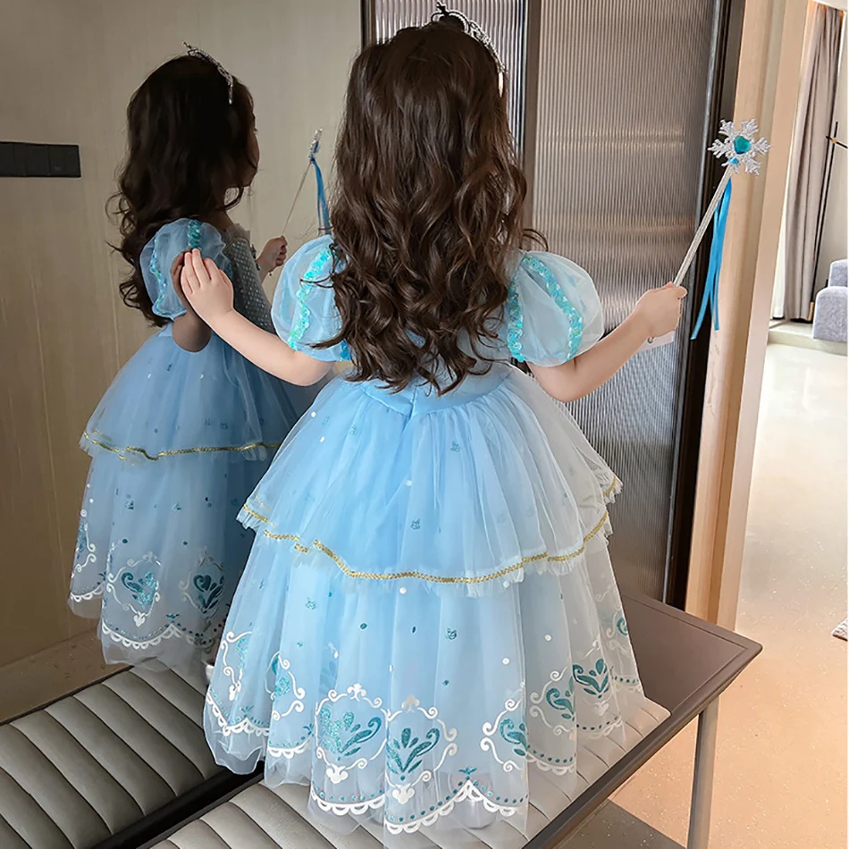 Uporpor – robe princesse cendrillon pour filles, tenue de noël et  d'anniversaire, à lumière LED, Costume Cosplay, bleu, fantaisie, pour  enfants