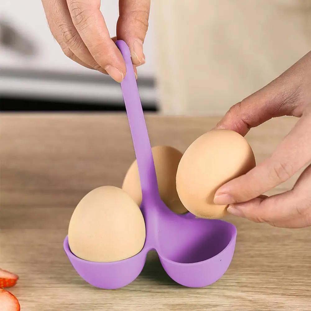 Egg Cooker Egg Poacher Silicone Egg Poacher Heat Resistant Egg Cooker Silicone Egg Steamer with Long Handle 3/5 Cavities