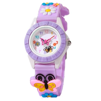 Children's Watch Simple Digital Butterfly Hands Design Quartz Watches Casual Sports Purple Silicone Girls Clock Gift Wristwatch 1