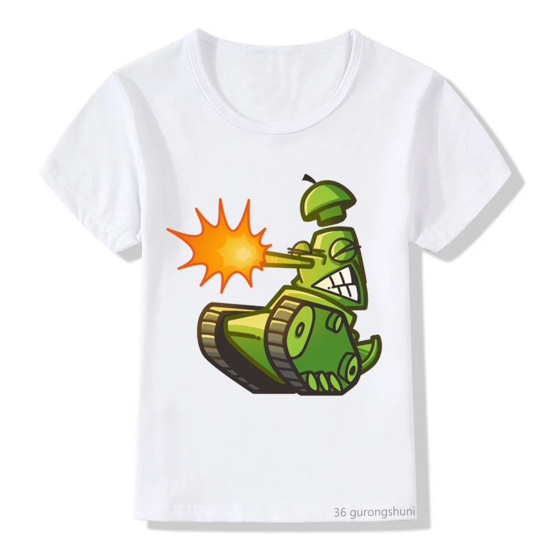 funny Tank Cartoon Print T Shirt Children Clothing T-shrt Funny Boys/girls Harajuku Summer Tops Short-sleeved Tops Kids T Shirts
