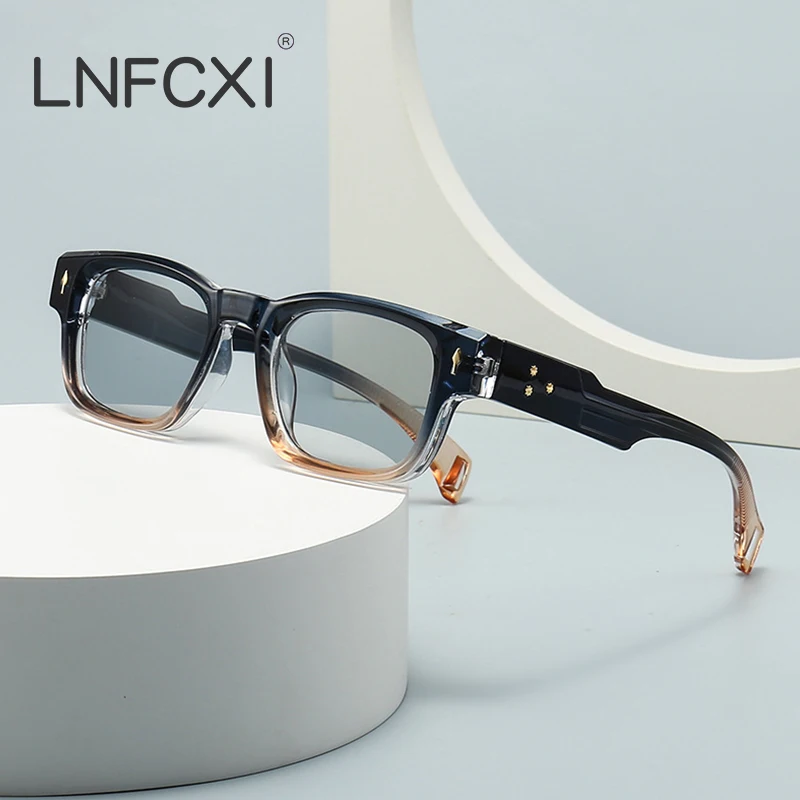 

LNFCXI New Retro Square Sunglasses Women Fashion Brand Designer Gradient Tea Gray Shades Men Trending Rivets Punk Sun Glasses