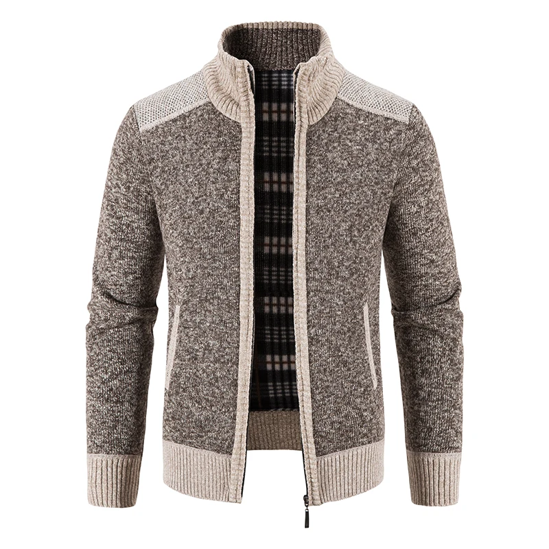 Fashion New Men's Stand Collar Cardigan Patchwork color Long Sleeve