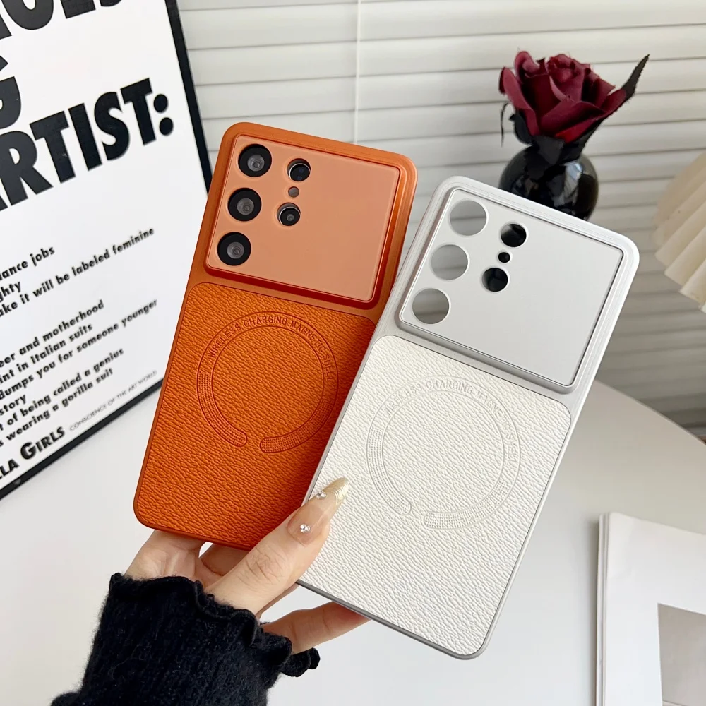 Premium Magnetic Leather Case with Large Camera Window - Shockproof Back Cover