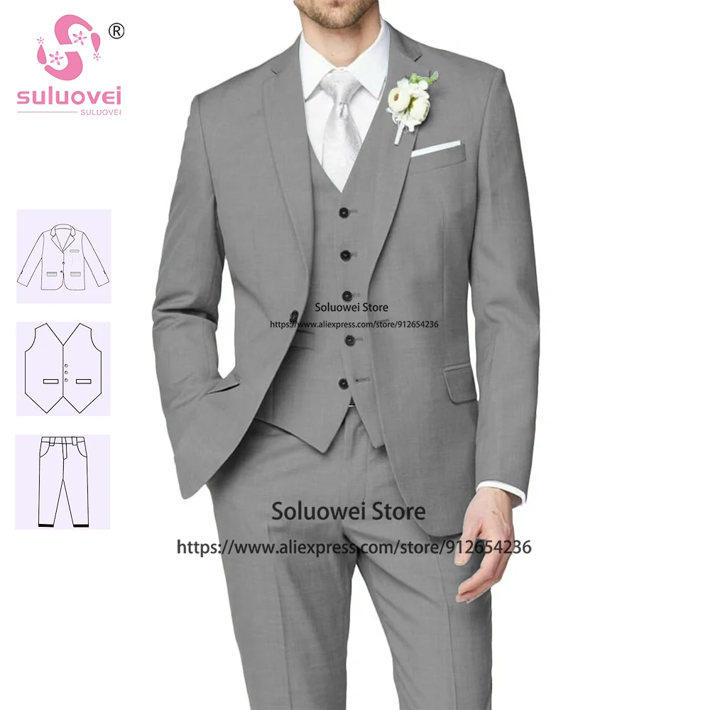Fashion Wedding Suit For Men Slim Fit 3 Piece Pants Set Groomsmen Homecoming Tuxedo Groom Dinner Blazer Terno Masculino Completo