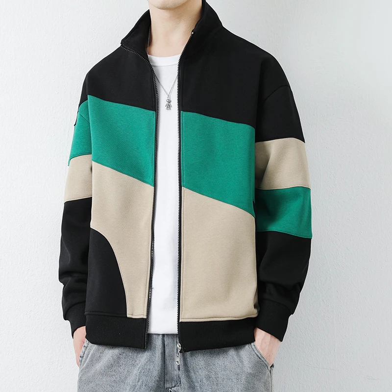 Men's Spring Autumn Round Neck Cardigan Solid Zipper Pockets Lantern Long Sleeve Jacket Coats Office Lady England Style Tops