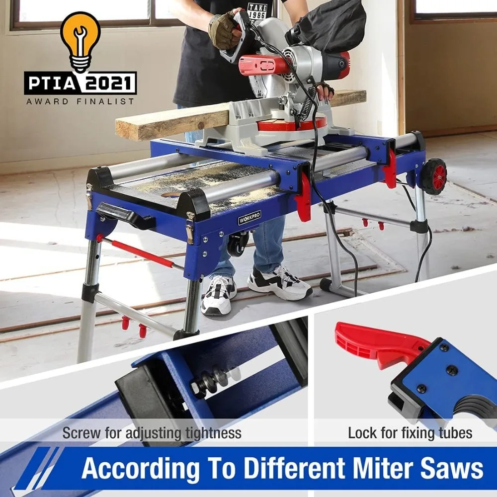Miter Saw Stand, 5-in-1 Portable Workbench, Quick Folding Work Table with Detachable Miter Saw Stand & Height Adjustable 3