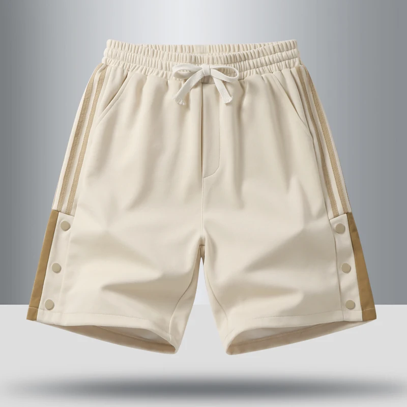 Fashion Spliced Button Striped Casual Shorts Men's Clothing 2024 Summer New Loose Elastic High Waist All-match Knee Shorts