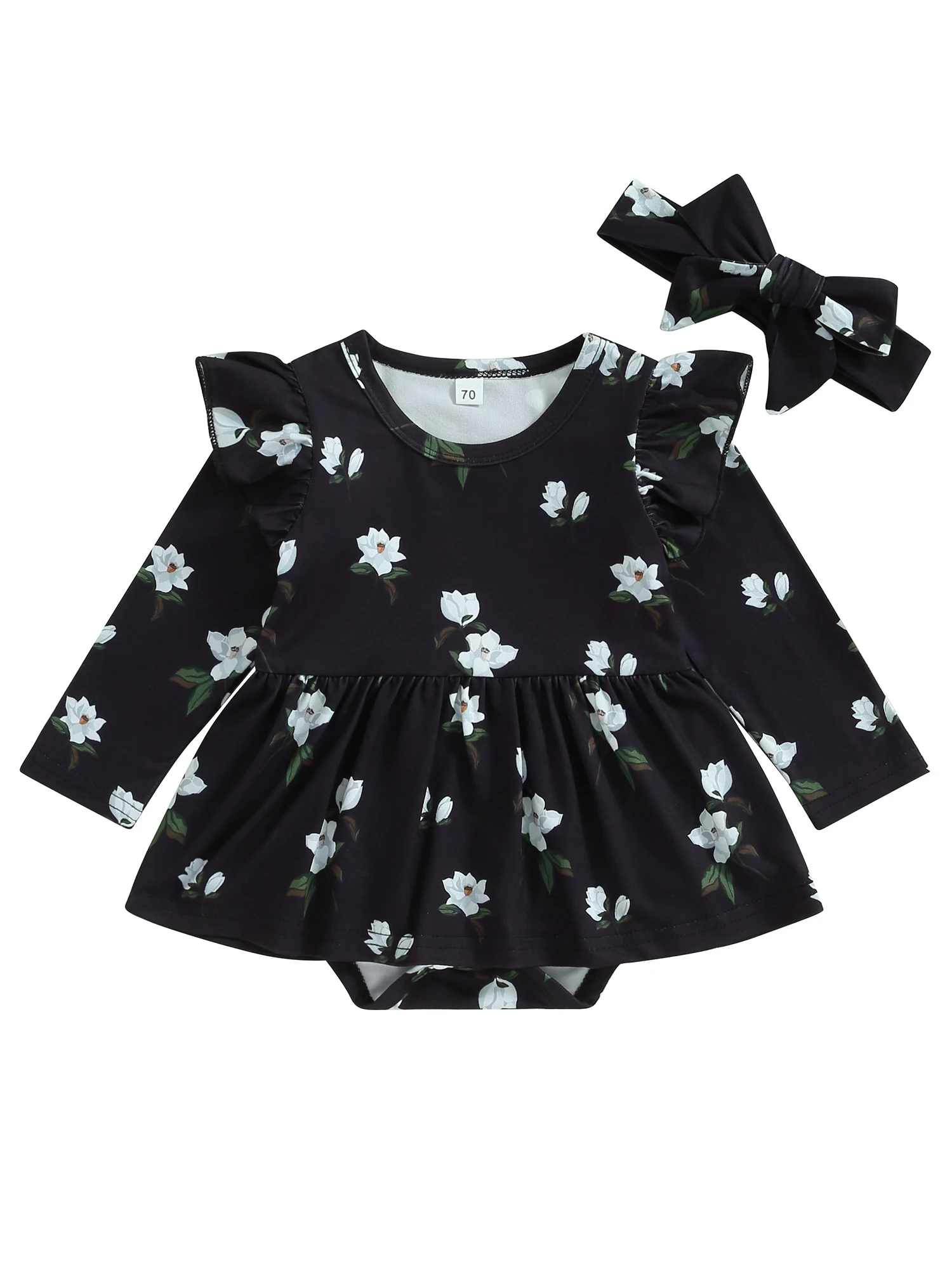 

Toddler Girl 2Pcs Adorable Summer Outfits with Floral Ruffle Long Sleeve Romper Dresses - Stylish and Cute Clothes for Your