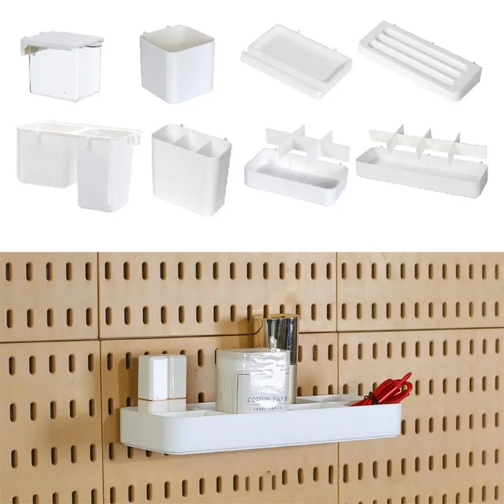 White Pegboard Storage Boxes Creative DIY Accessories No-Drilling Wall Organizer No Punching Plastic Hole Board Storage Case 6