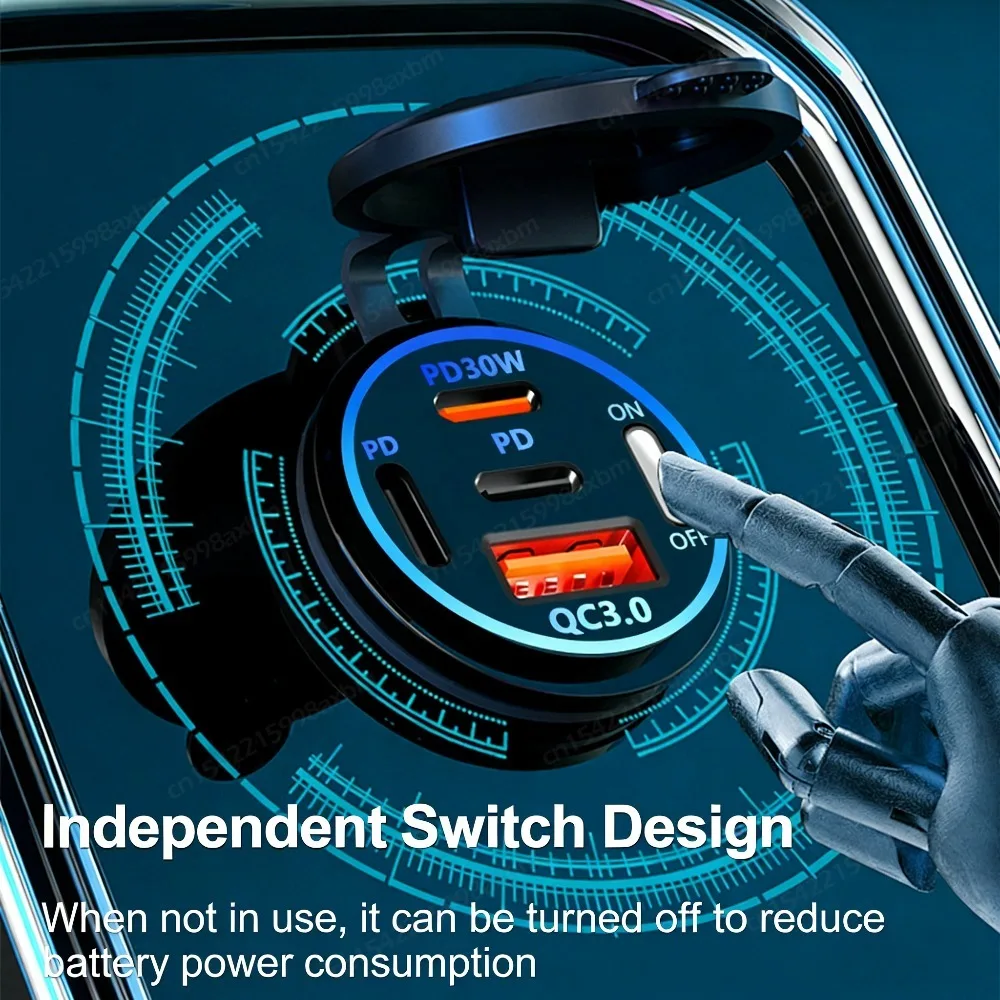 12V QC3.0 USB-C 콘센트 소켓 PD 타입-C USB 차량용 충전기 전원 콘센트 액세서리 방수 기능 탑재 자동차, 보트, 선박, 버스, ATV, 트럭용