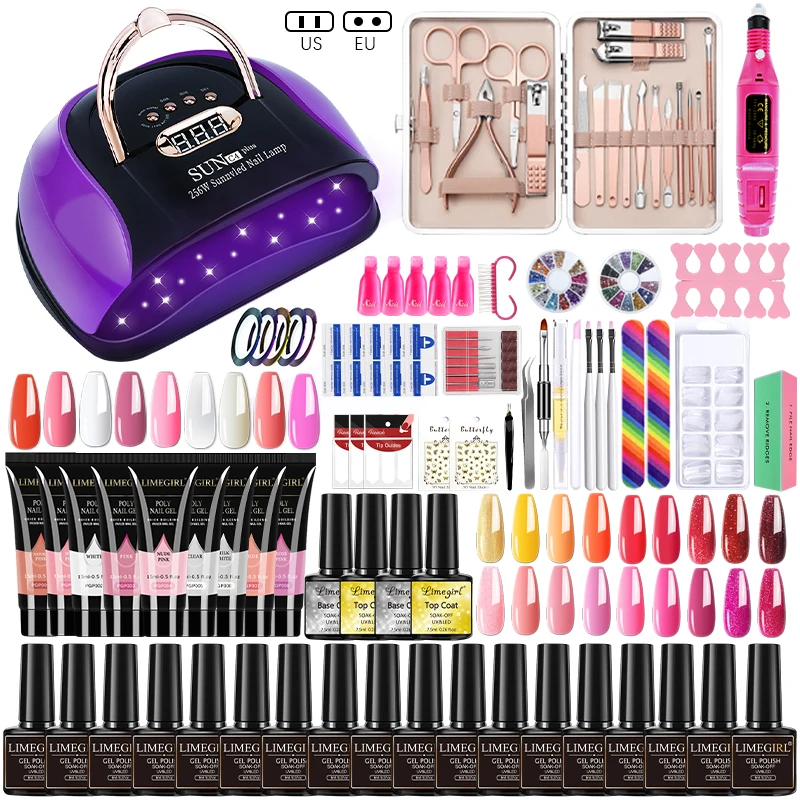 Limegirl Nail Kit 114w/72/54w Nail Lamp Uv Gel Nail Polish Kit Manicure Art Tools Set Top Base