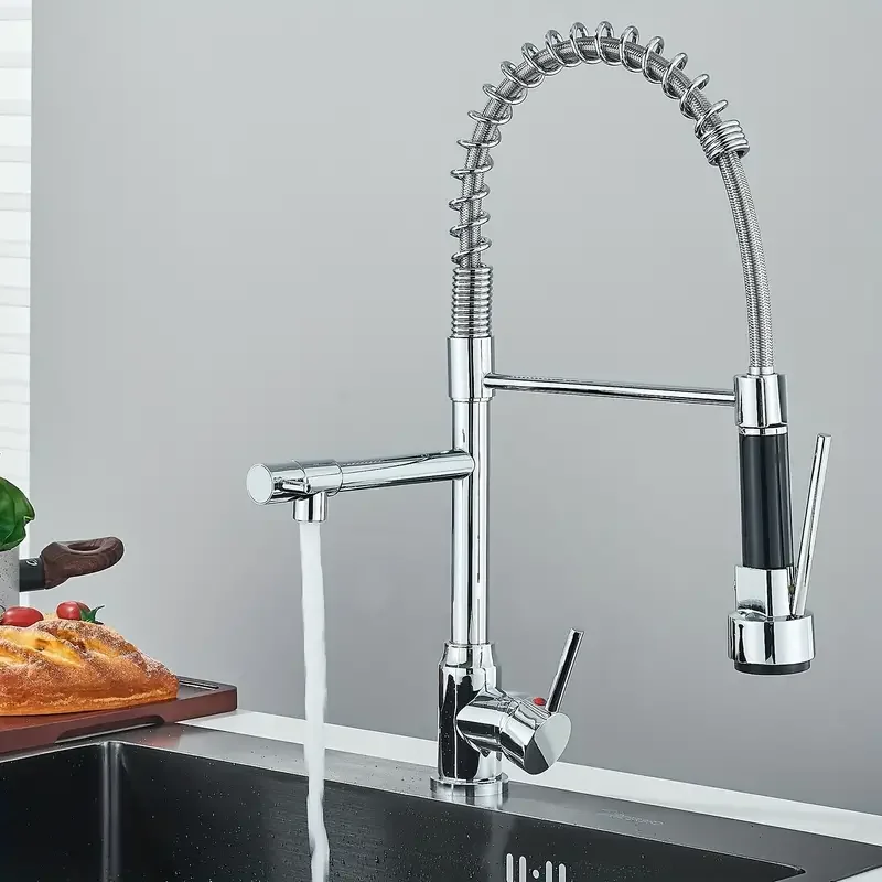 Kitchen Faucet with pull-down spray high arc spring commercial kitchen sink faucet 360 ° universal telescopic splash nozzle