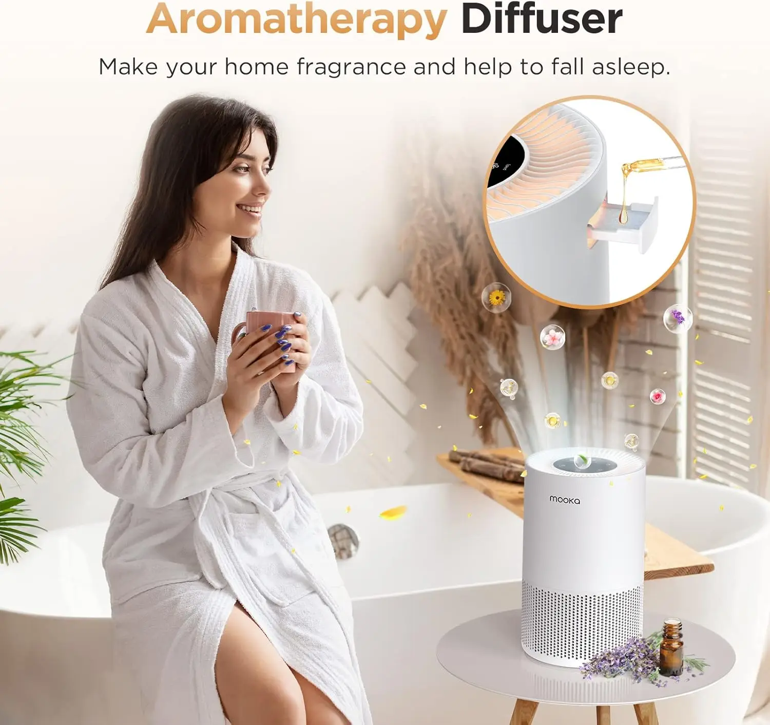 Purifiers for Home Large Rooms up to 1200ft², MOOKA H13 True HEPA Air Purifier for Bedroom Pets with Fragrance Sponge, Timer 4