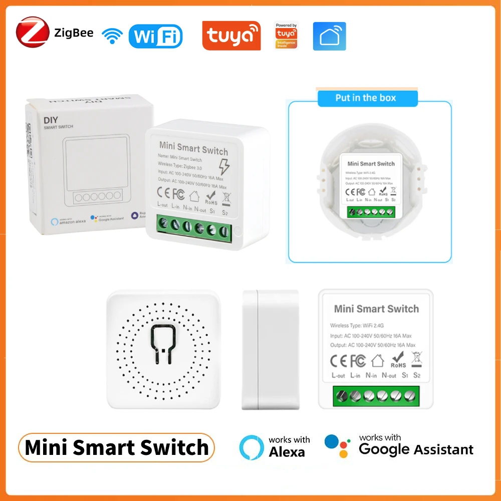 Tuya 16A Wifi Zigbee Mini DIY Smart Switch Two-way Remote