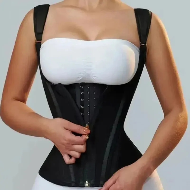 Women Double Compression Waist Trainer Vest Corset Bone Adjustable Zipper Hook-eyes Flat Belly Body Shaper Fajas Modeling Belt