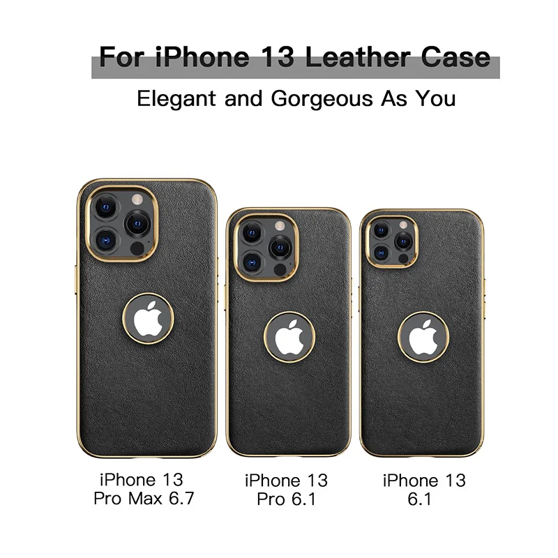 iPhone 13 Pro Max leather case with gold straight edge anti-fall - SKYCASE