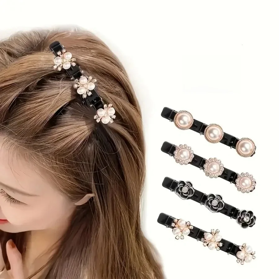 8-piece women's crystal flower double woven hair clip set