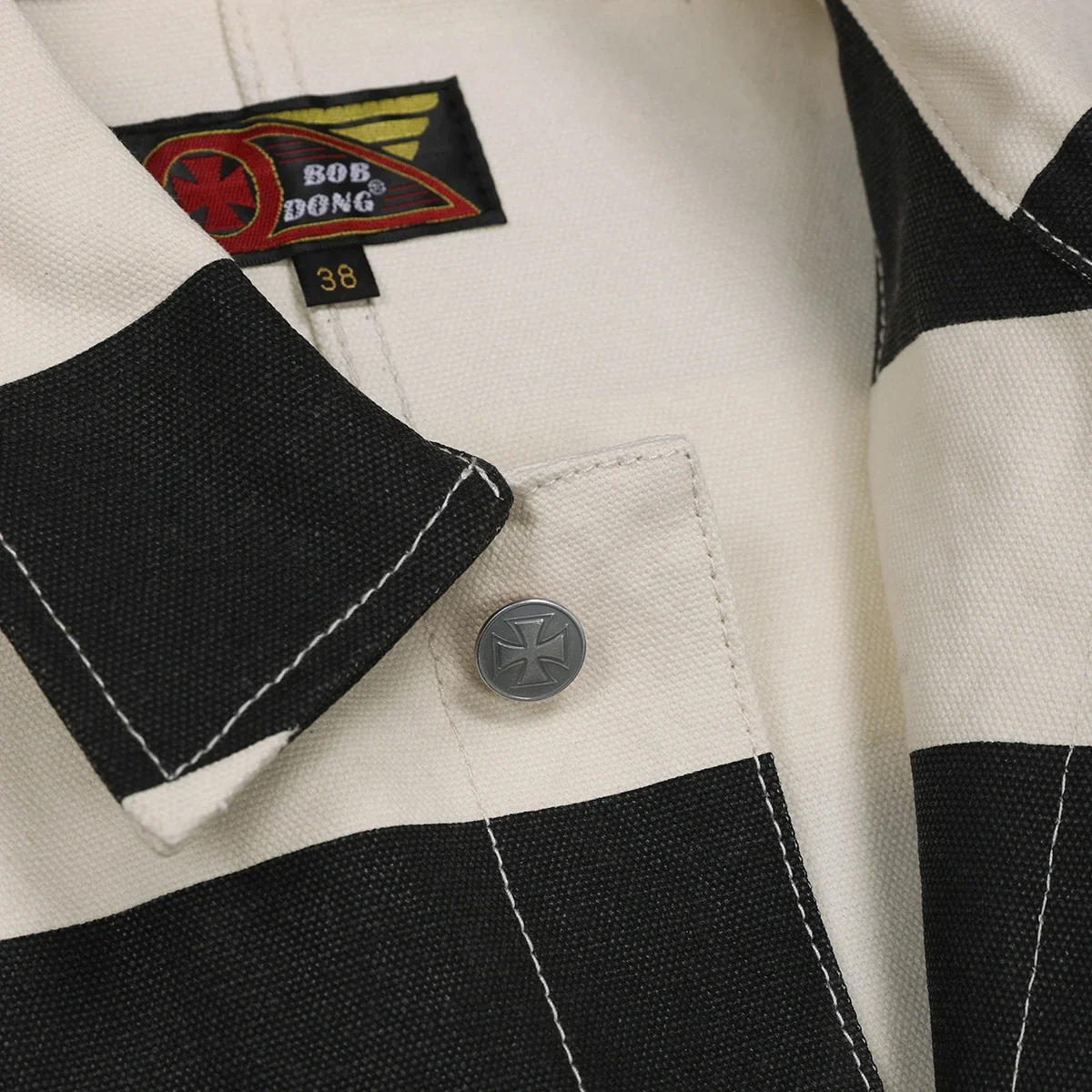 BOB DONG 16oz Canvas Striped Biker Jacket Spring Men Unlined 3-Pocket Chore Coat 5
