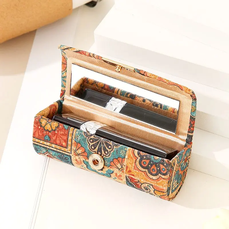 Patterned Jewelry Box Stylish Lipstick Storage Box Natual Cork Retro Style Portable Travel Jewelry Storage Mini Lipstick Case 3