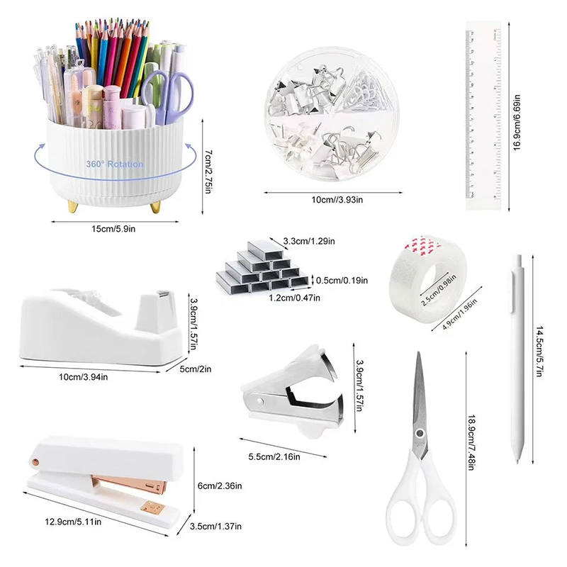 Desktop Office Stationery Set Stapler Tape Holder Scissors Nail Remover Stationery 1 Set