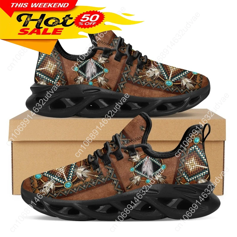 African Tribal Pattern Ladies Mesh Swing Sneakers Comfort Lace up Platform Shoes Lightweight Sport Shoes for Women