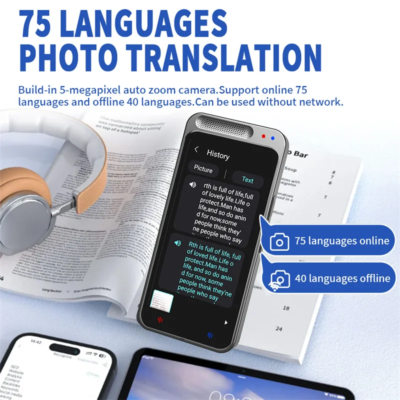 Language Translator Translator Machine 138 Languages Intelligent Real-time Voice Recording Text Z6 4.1-inch Widescreen