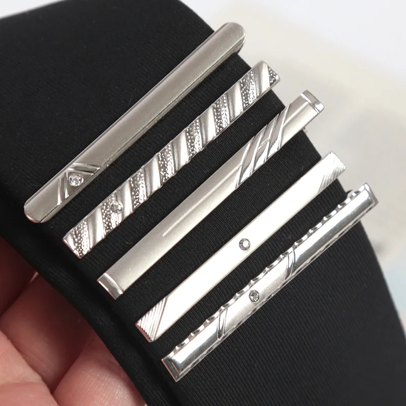 Jewelrywe Fermacravatta Uomo In Acciaio Inox Con Zircone - Sottile E Lucidato, Argento