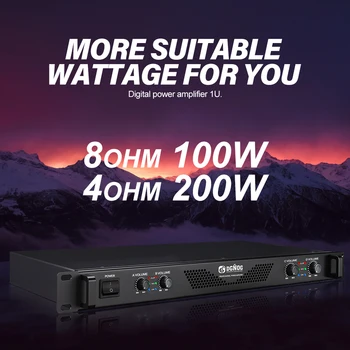 DJ Power Amplifier 4 Channel Lightweight Amplifier 1U 8 Ohm 100W 4 Ohm 200W Suitable for Small Stage Performance Karaoke DGNOG 2