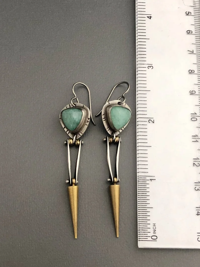 Vintage Boho Ethnic Green Resin Stone Drop Dangle Earrings For Women Indian Tribal Vintage Earrings