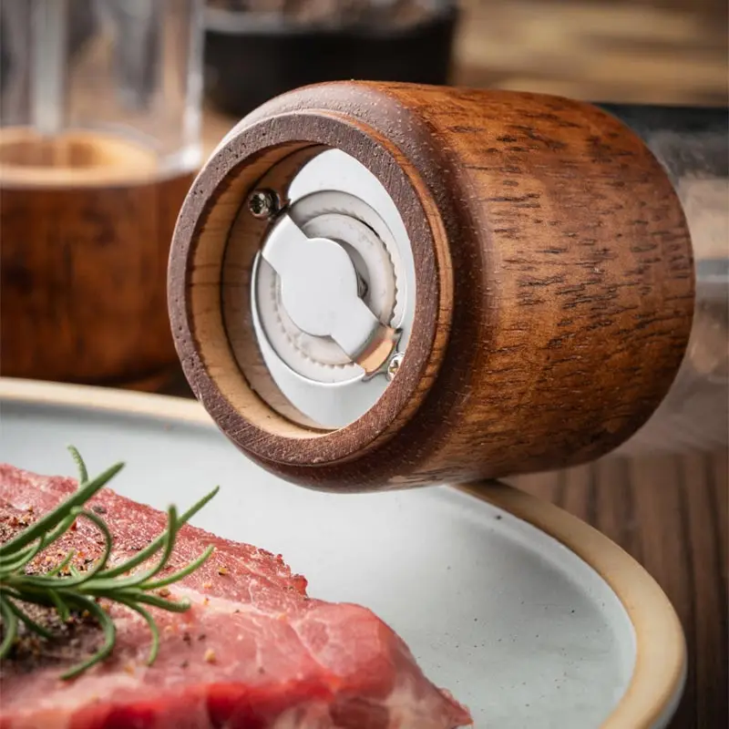 Manual Salt and Pepper Grinder 6/8 Inch Solid Wood Spice Shaker Mill Tool With Base Adjustable Ceramic Core Grinder Kitchen Tools