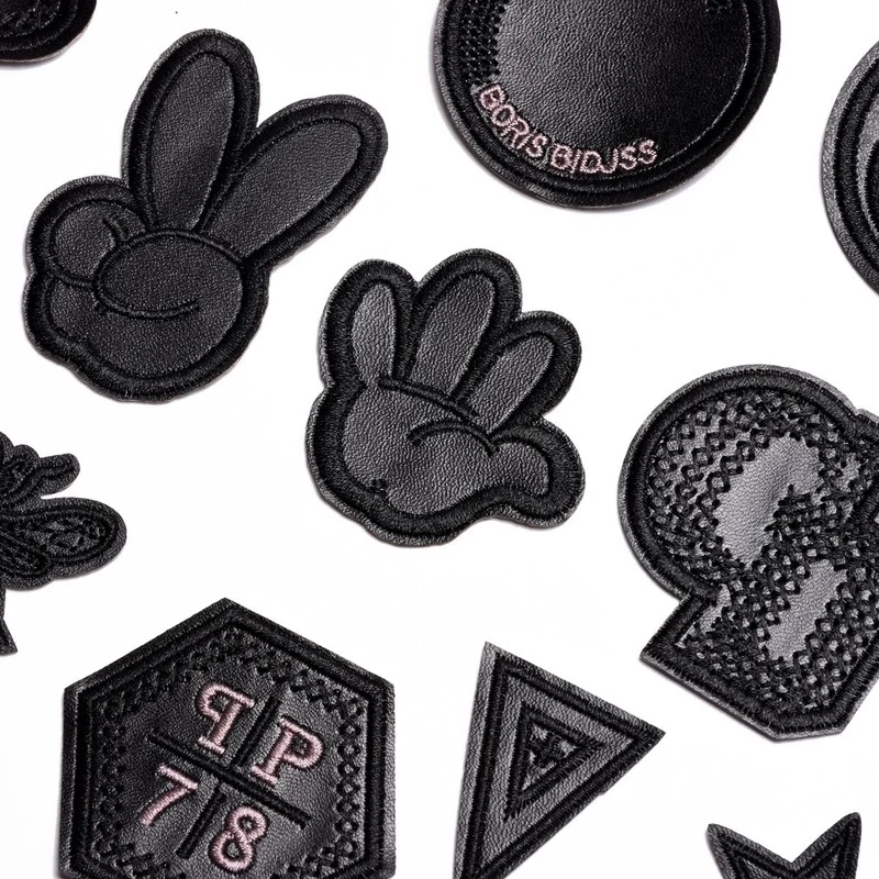 20pcs Black Leather Yeah Star Number Embroidered Patches for