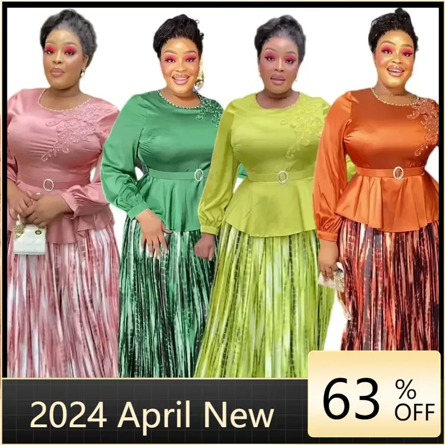 

2024 африканская одежда для женщин, комплект из 2 предметов, топы и юбки, костюмы Дашики, Анкара, наряд, халат, юбка, свадебные платья