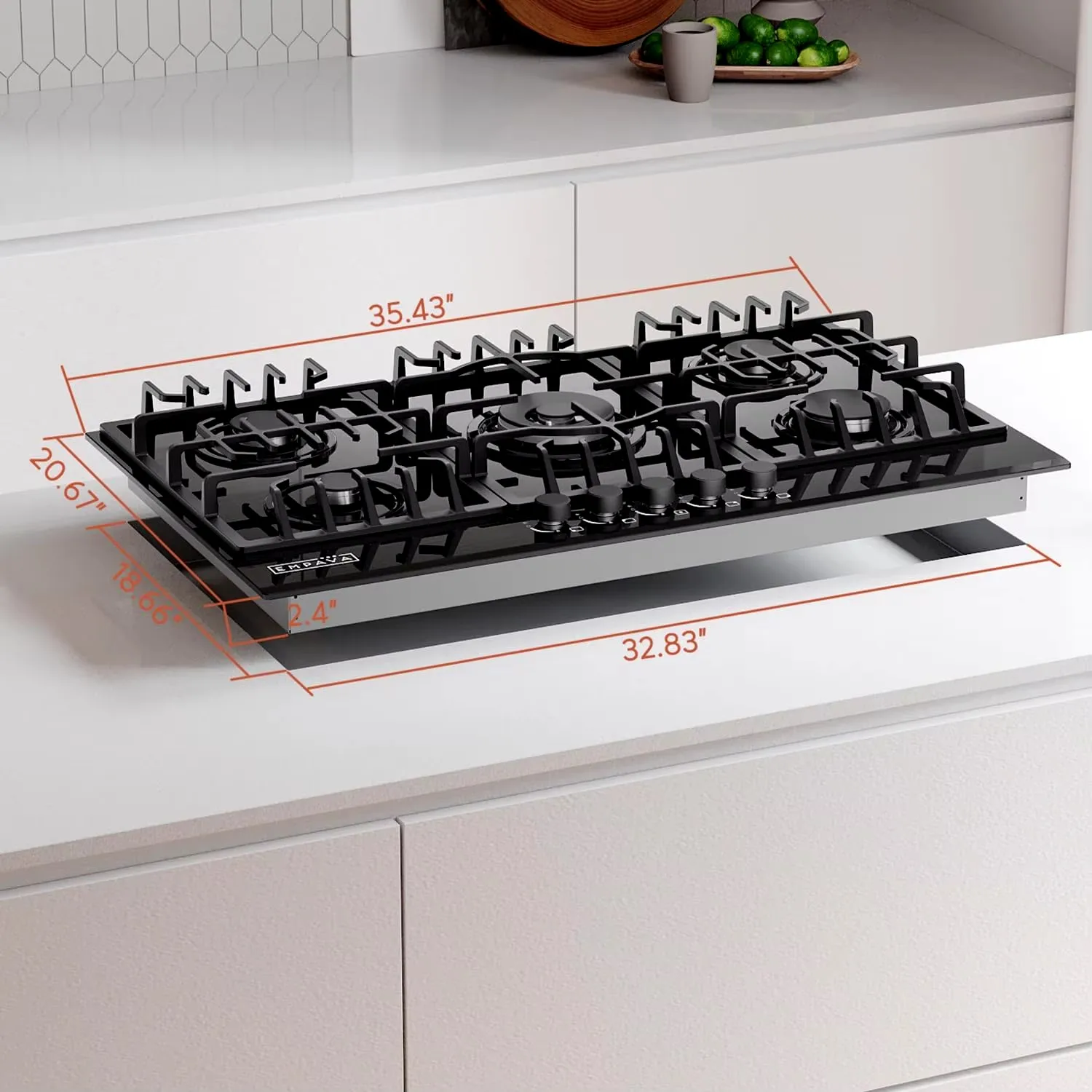 36" Bulit-in Tempered Glass Gas Cooktops 5 Italy Imported Sabaf Burners Stove Tops, 36 Inch, Black 6