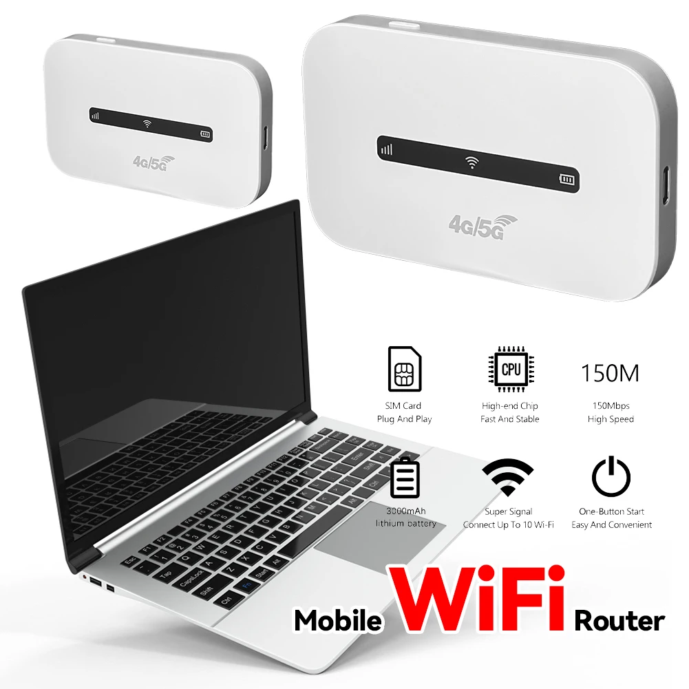 High-Speed 4G LTE Portable WiFi Router with SIM Card Slot for Multiple Users - Ideal for Home, Office, and Travel