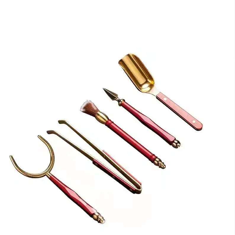 Copper and Aluminum Tea Ceremony Five-Piece Set Tea Spoon Cup Pen Clamp Set Color Aluminum