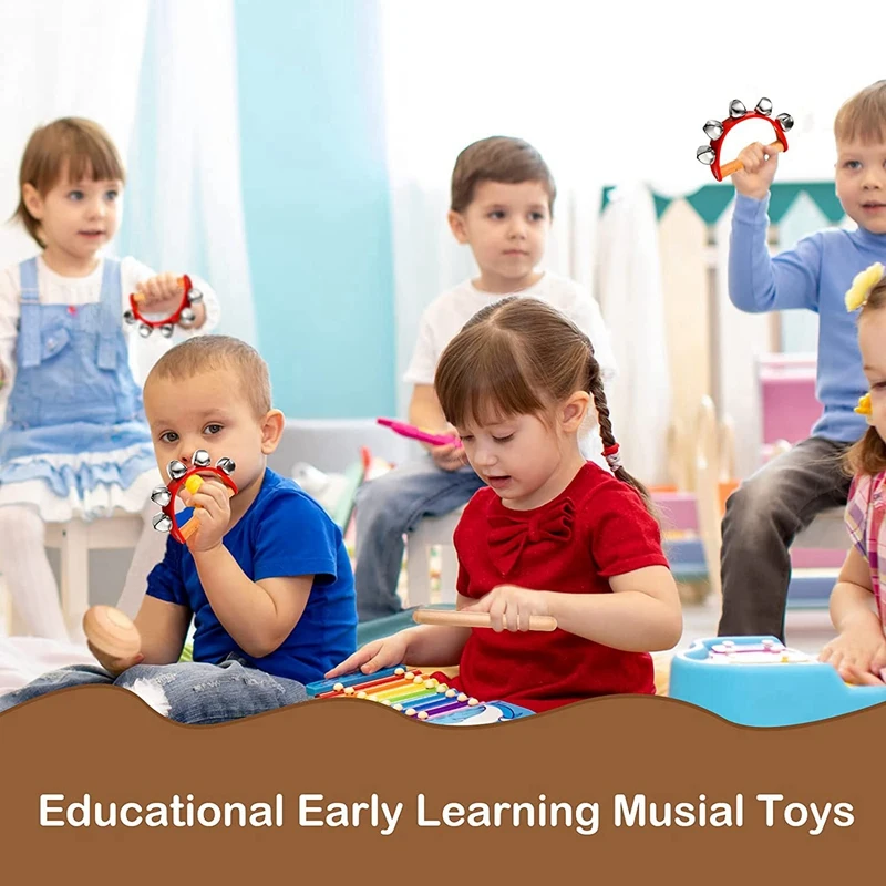 Musical Percussion Instrument Set,Rhythm Sticks + Wood Egg Shakers + Tambourine Jingles Bell,for Christmas Kids Party
