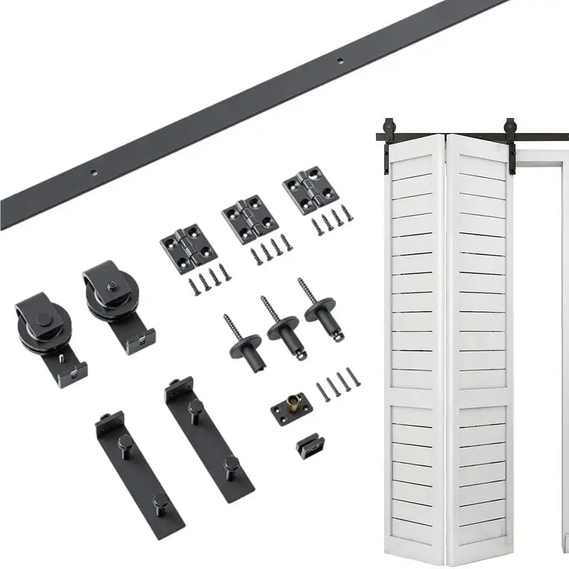Barn Door Hardware 24 Inches Black Bifold Sliding Door Track Heavy Duty Farm Hardware Smooth Sliding Barn