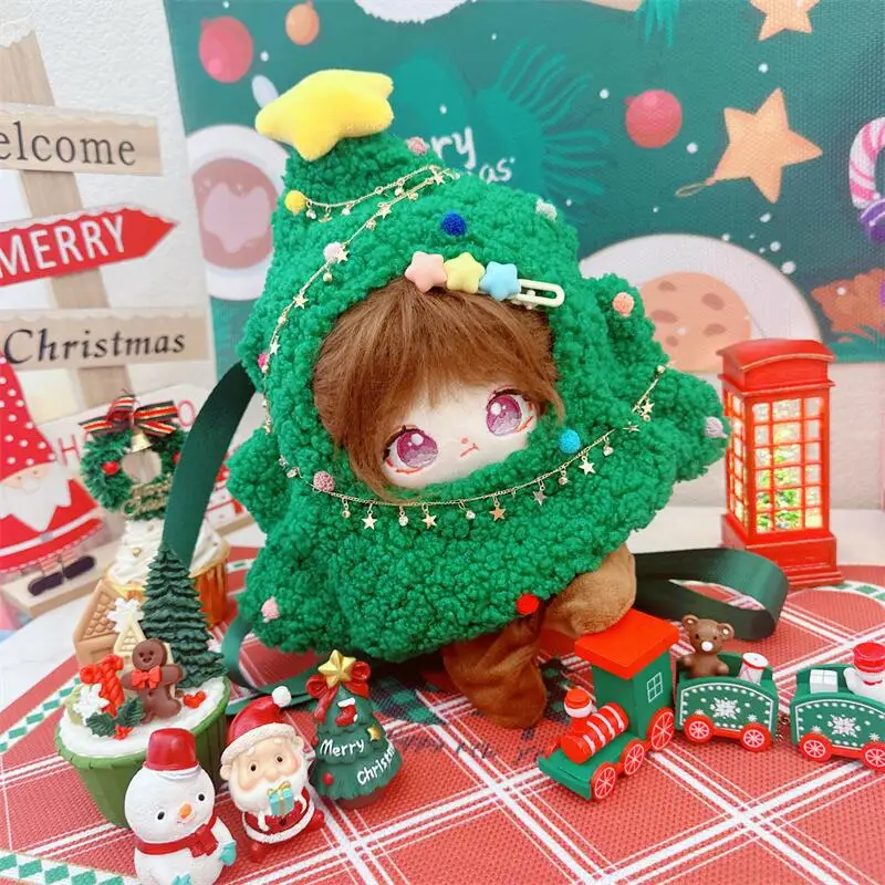 20cm Kawaii 2Pcs Christmas Tree Plush Idol Doll Bag Cute Stuffed Soft Plushies Cotton Doll DIY Clothes Accessory for Kids Toys