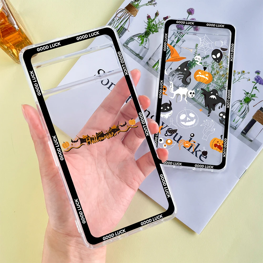 

Soft Silicone Phone Case for Google Pixel 7a 7Pro 7 6a 6 6Pro Luxury Transparent Cover for Pixel 8 8Pro Halloween Ghost Coque