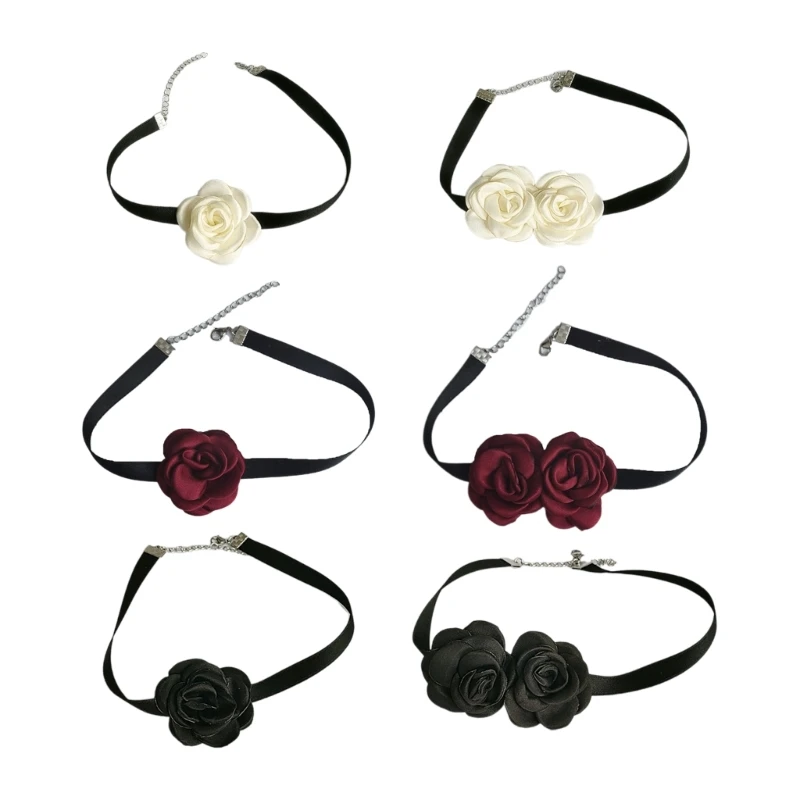 Женское готическое эластичное колье, ювелирные изделия, ожерелье с цветком розы, подарок на годовщину