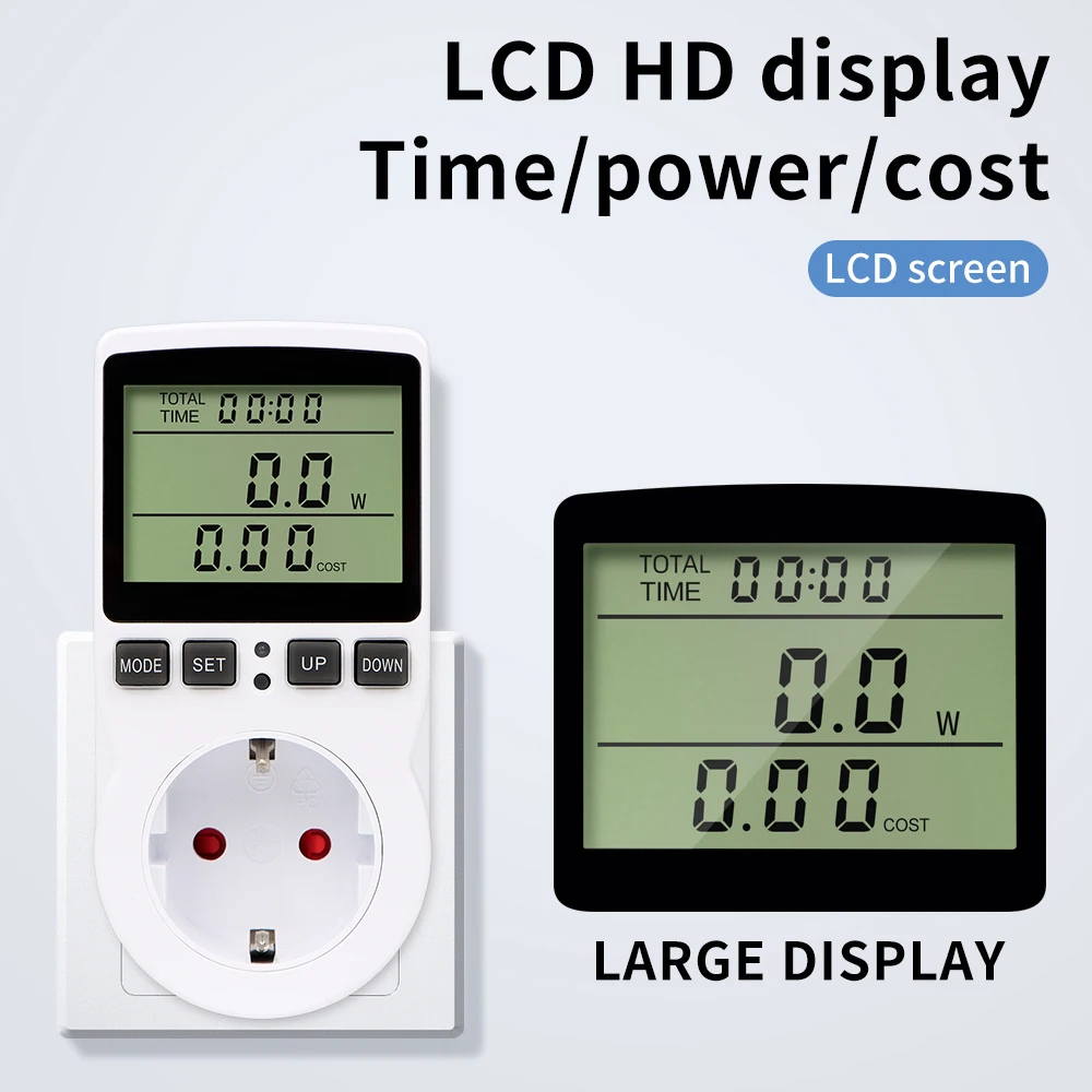 Digital Power Meter Wattmeter Socket for EU/US Plug, Energy Measuring